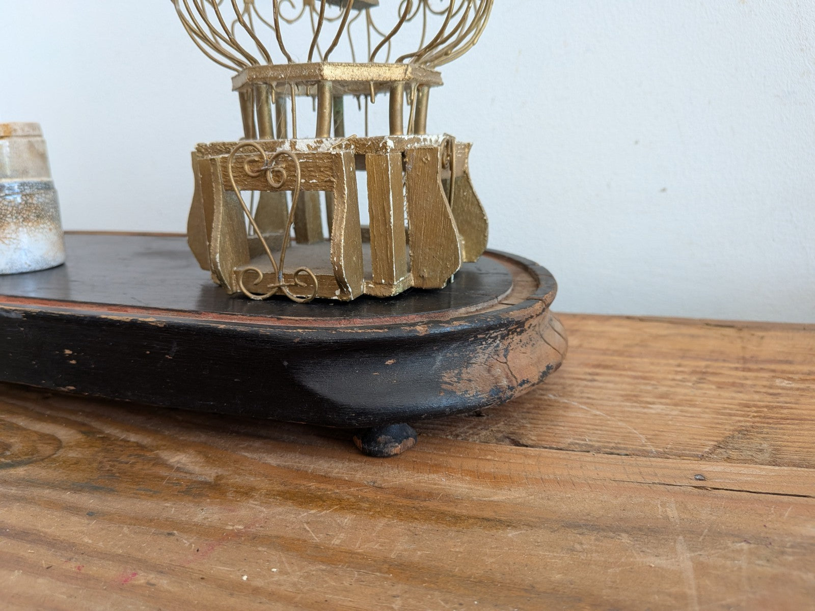 Antique Oval Wooden Base for Glass Dome Early 20th-C French Taxidermy Clock Vtg!