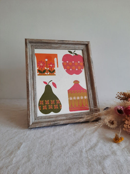 Retro picture Frame Wallpaper Sample gift framed Rare Fruit Vtg Original Decor