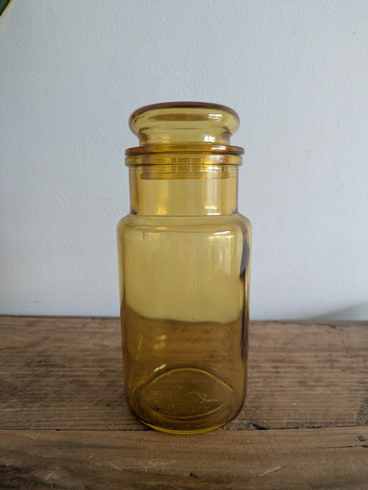 Vintage French Yellow Amber Glass Apothecary Storage Jar Pot Kitchen Prop Vanity