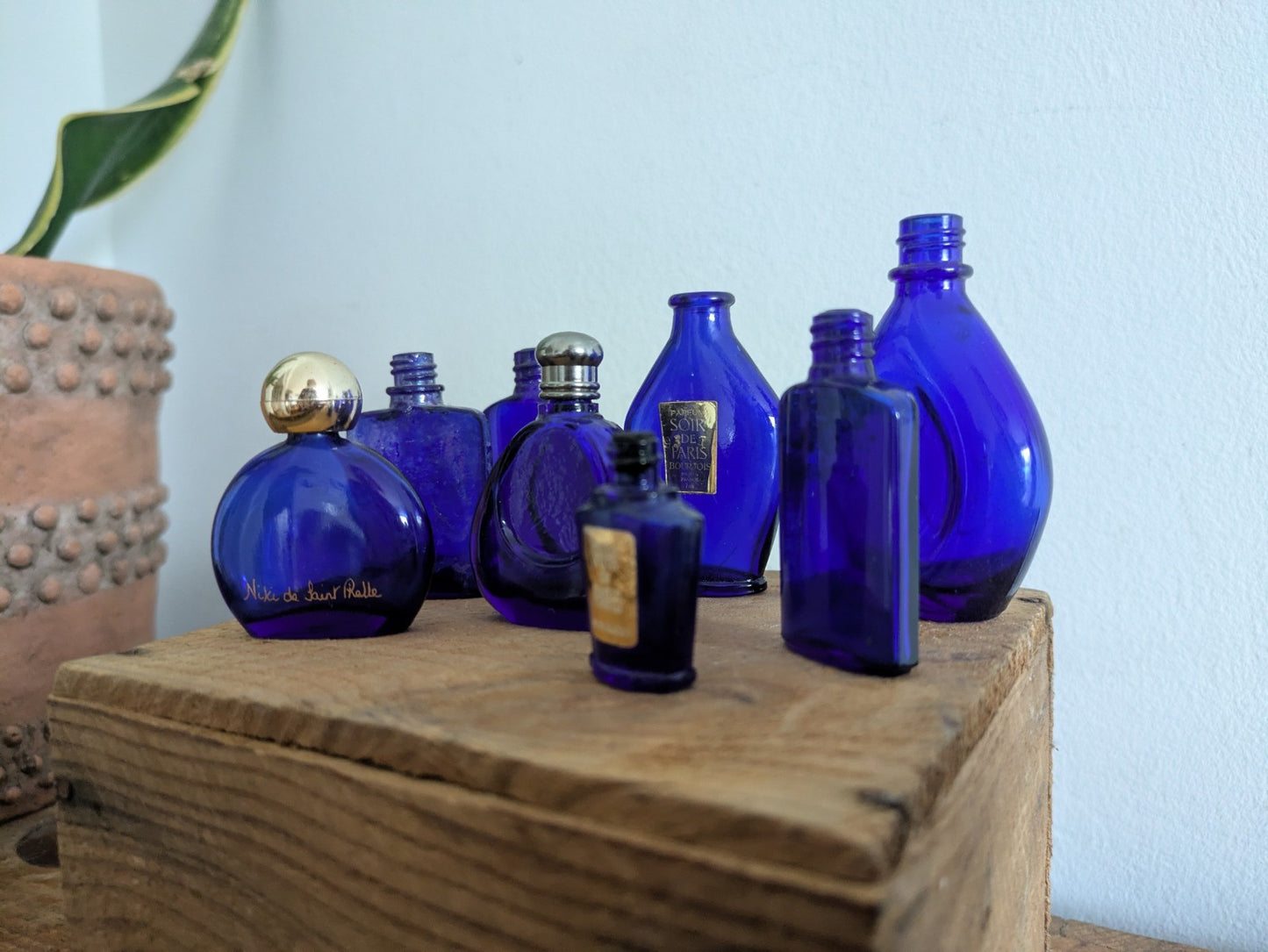 8x Niki de Saint Phalle Perfume Bottle Vtg Cobalt Blue Bourjois Soir de Paris 