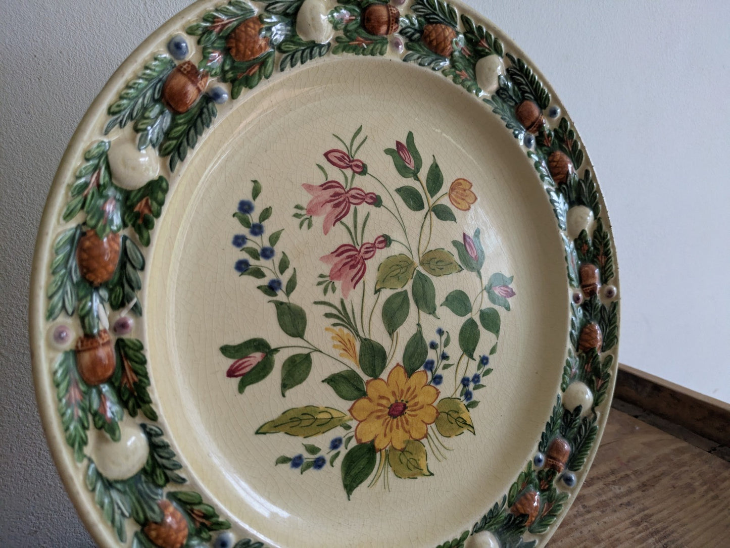 Royal Adams Ivory Titian Ware Dinner Plate Hand Painted Foliage Border Floral