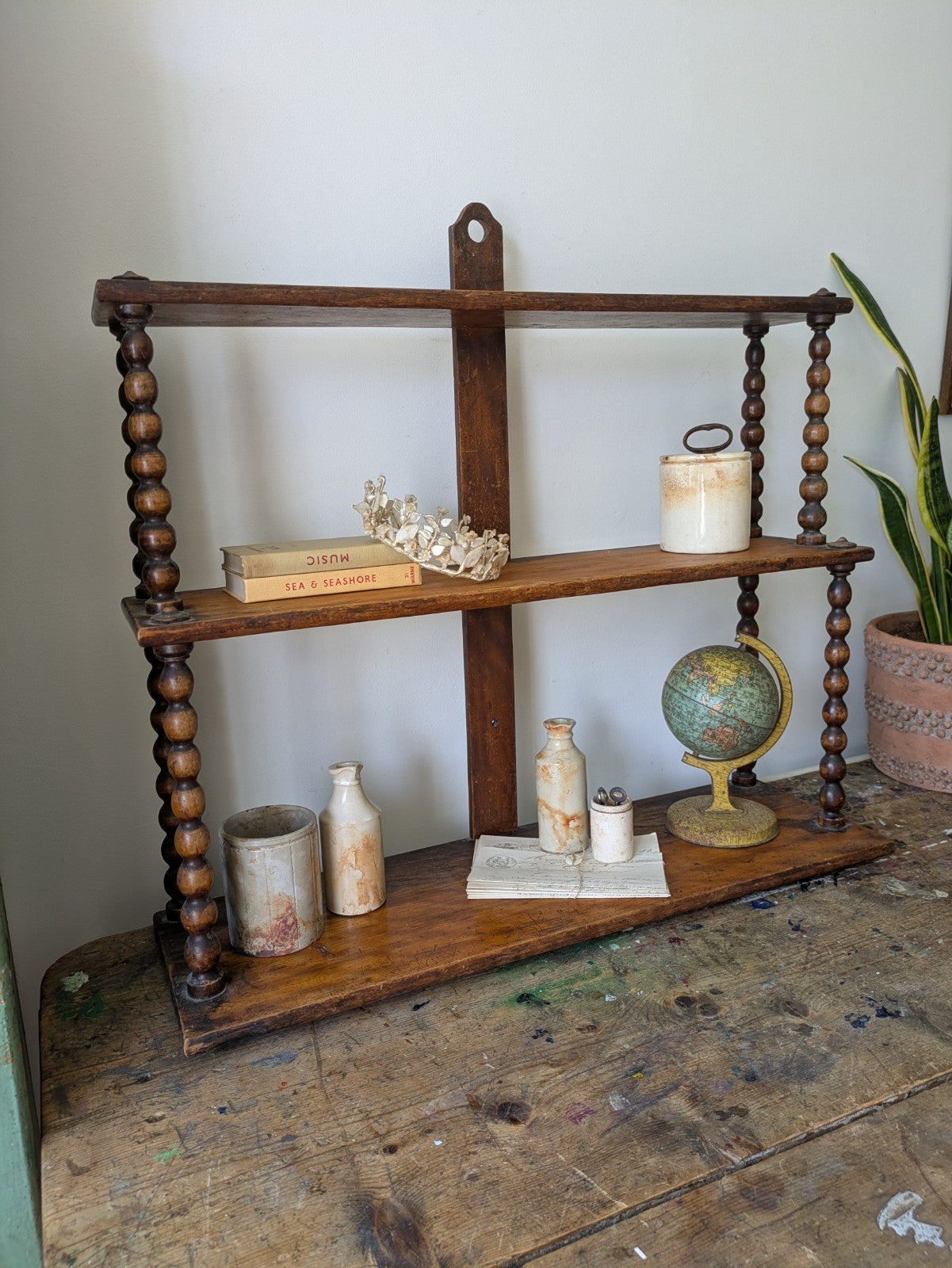 Antique Victorian French Console Shelves Whatnot Shelves with Bobbin Spindles