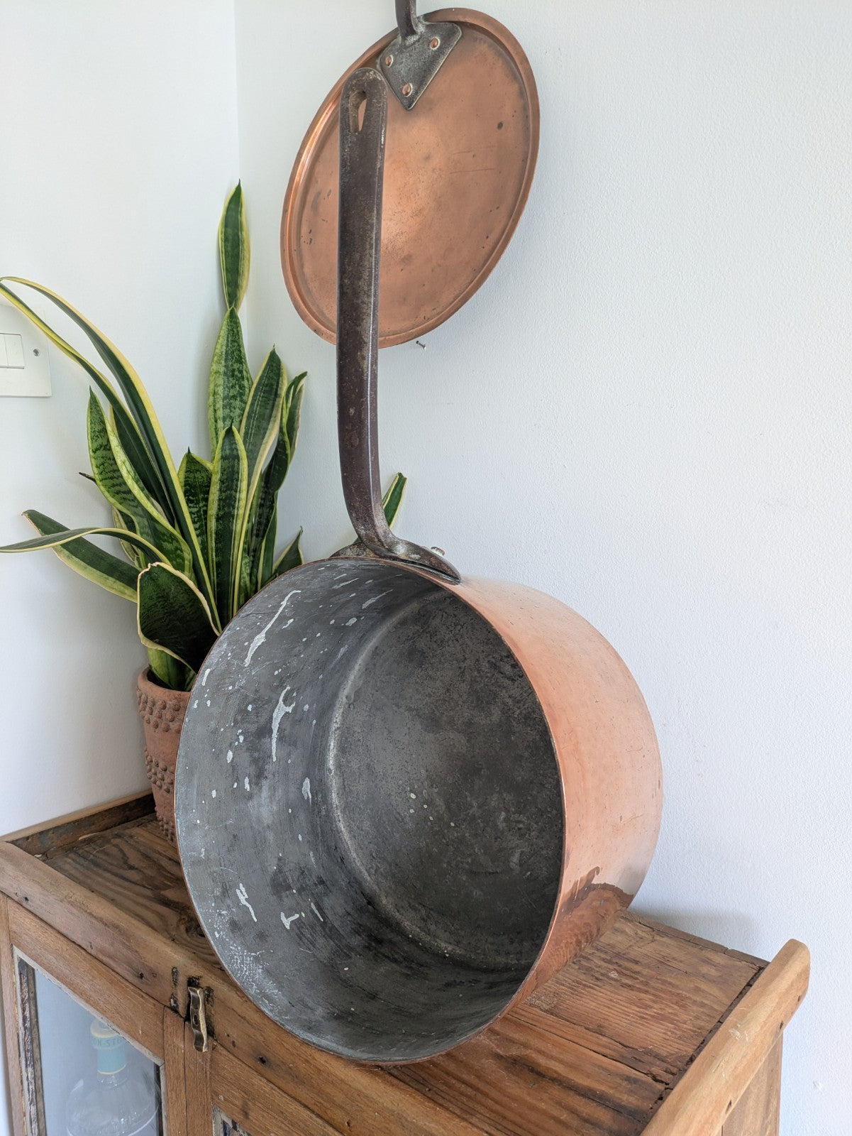 X Large Antique Georgian Copper Sauce Pan 6.9kg 32D 18.7H XL Huge Chef Cooking
