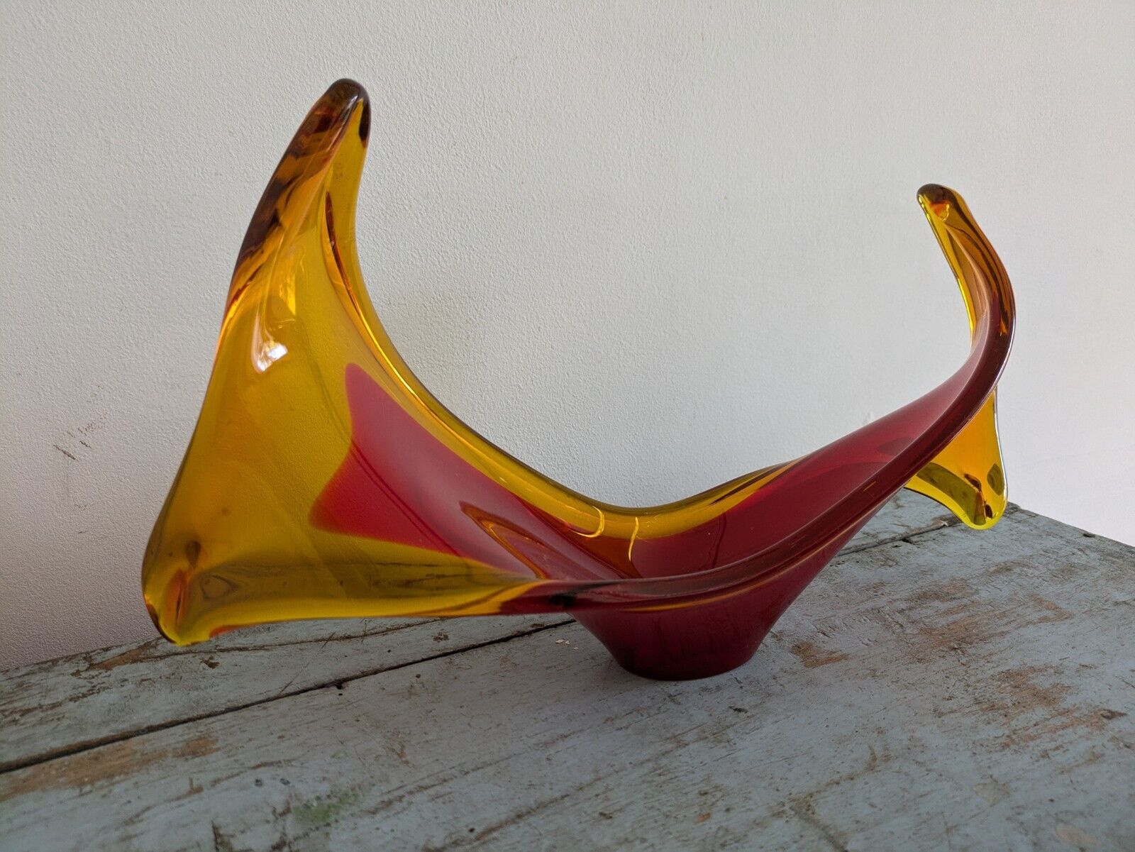 Viartec Murano Style Selenium Red And Orange Spanish Glass Sculpture UV Glow Vgc