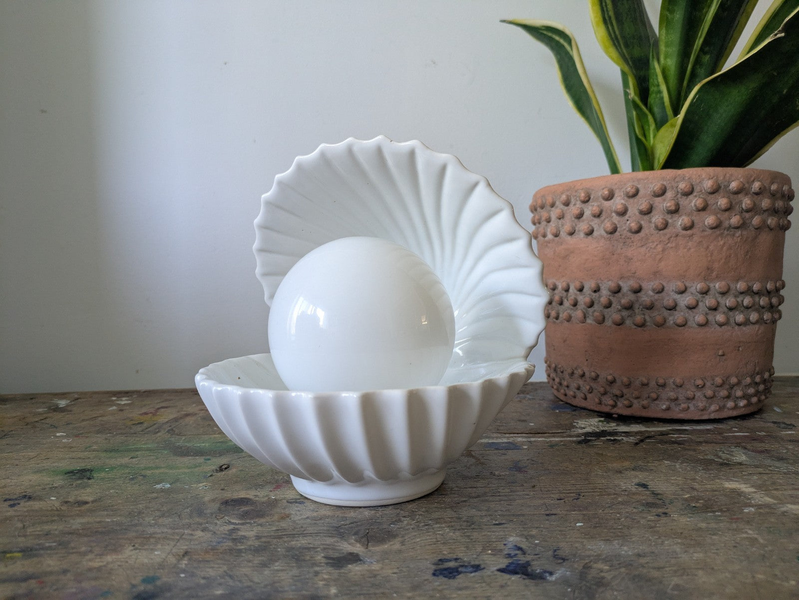 Vintage Shell Pearl Night Light Ceramic Ornament Bedside Lamp Clam Nightlight