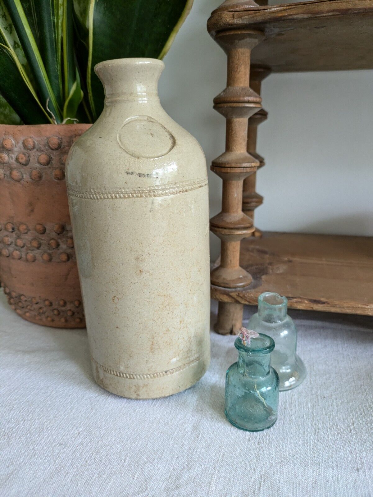 1x XL Cream glaze Stoneware Vintage Earthenware Pot vase Victorian Bottle Ink
