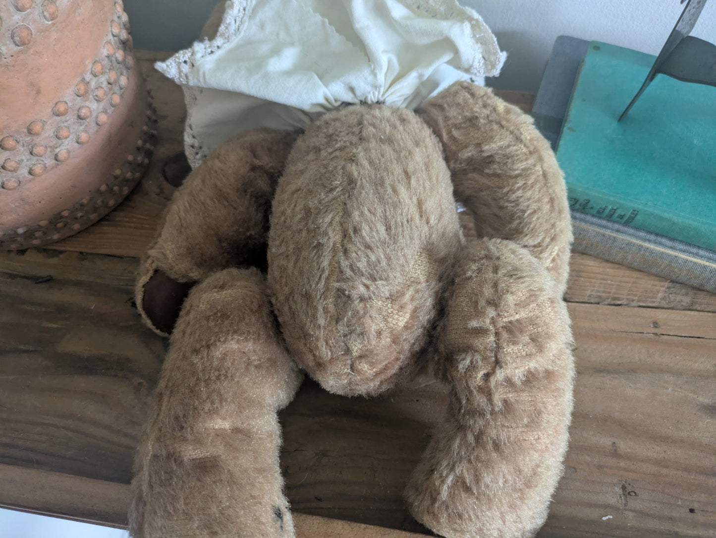 Old Vintage Teddy Bear Plush Soft  Articulated Jointed Toy Collar Prop Floppy