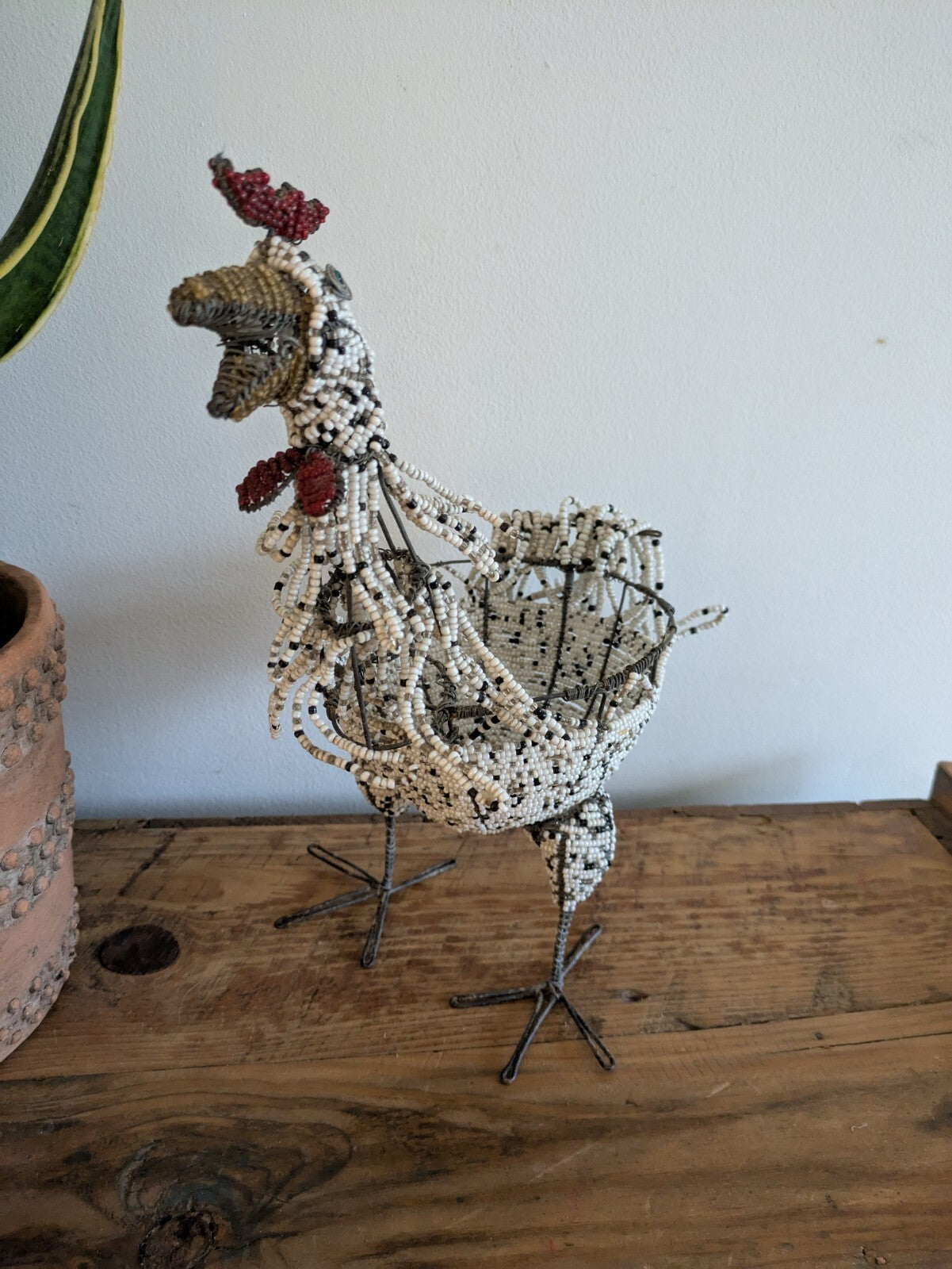 Farmhouse Rooster Cockerel Hand Crafted Beaded Ornament Gift Chicken Egg Basket