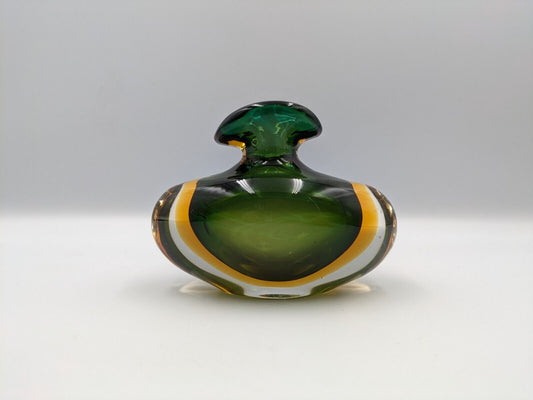 Murano Sommerso Hand Blown Art glass Green Amber Cased Italian perfume Bottle UV