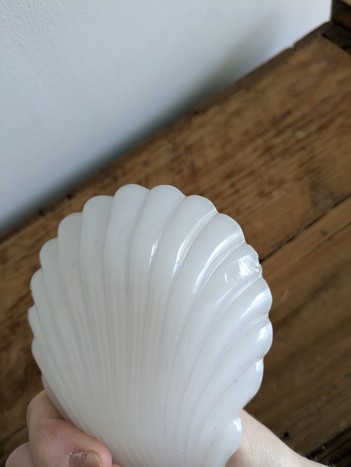 3x Vintage Uranium Green White Milk Glass Bowls Dishes Shell Clam Art Deco Early