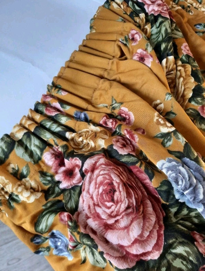 Vintage Cravendale Floral Curtain SINGLE W236cm D161cm Satin mustard yellow