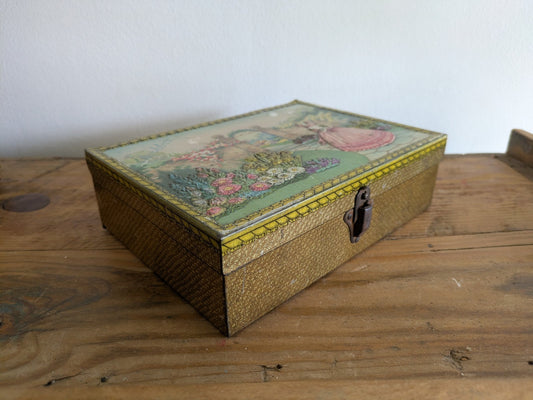 George Bassett Confectioners Workbox Tin c.1930-40 Sewing Storage Tin Gift VTG 