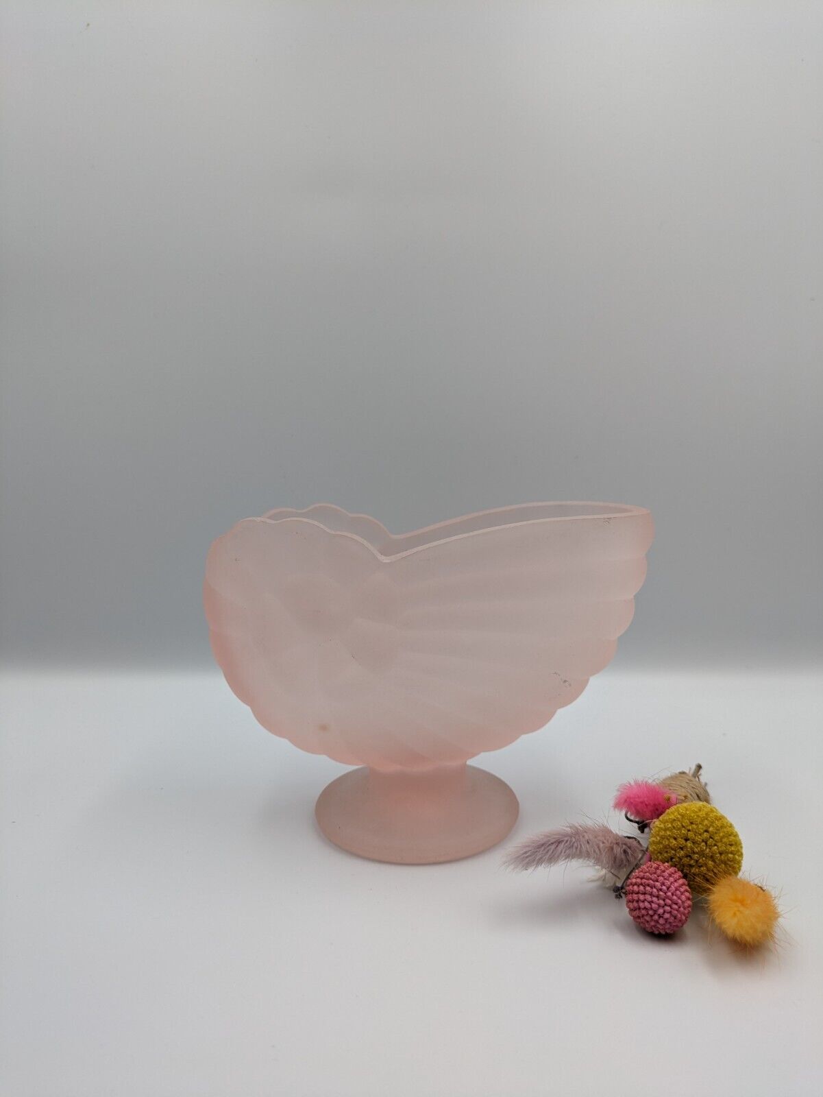 Art Deco Frosted Pink Glass Vase by Sowerby Silk Nautilus Shell Nautical Snail