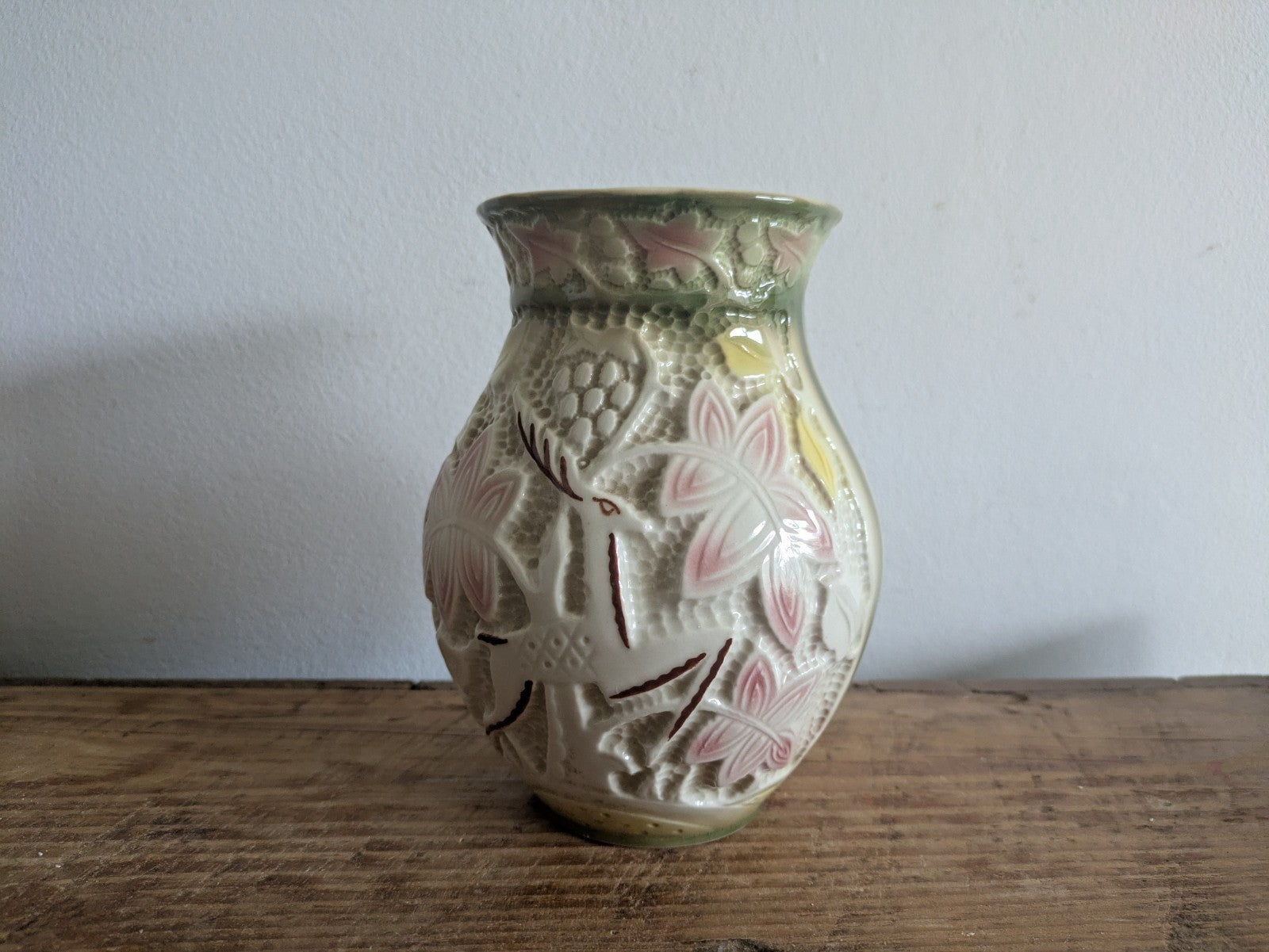 Vintage Crown Devon Vase Art Deco Leaping Deer Shorter & Son Large Ceramic Old