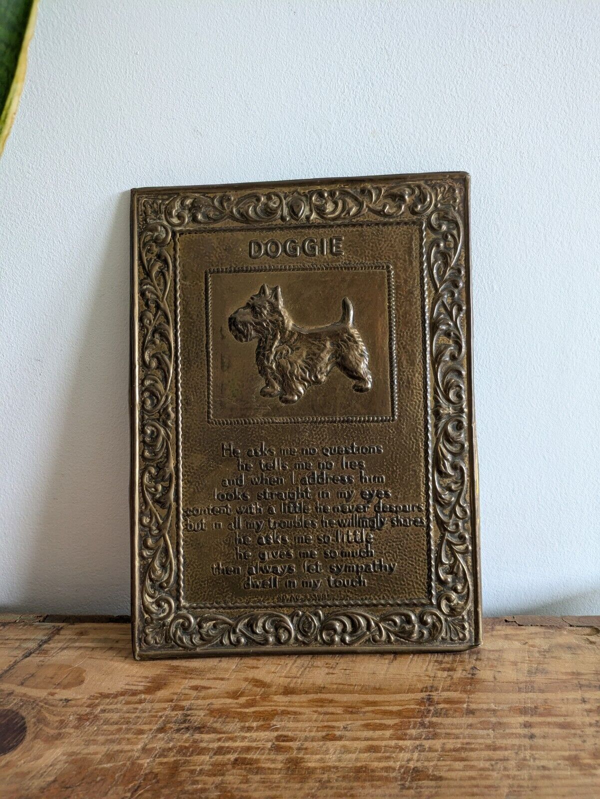Brass Scottie Doggie Poem Wall Plaque Dog Vintage Brass On Wood Wall Hanging 