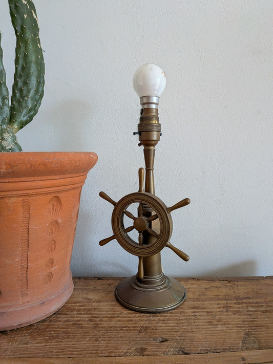 Vintage 1940’s Brass Lamp Nautical Ship's Wheel Solid Heavy Boat Seaside Decor