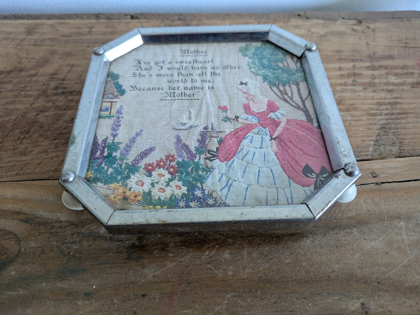 Rare Vintage Deco Mother Teapot Tea Kettle Chrome Trivet Hot Plate Stand Coaster