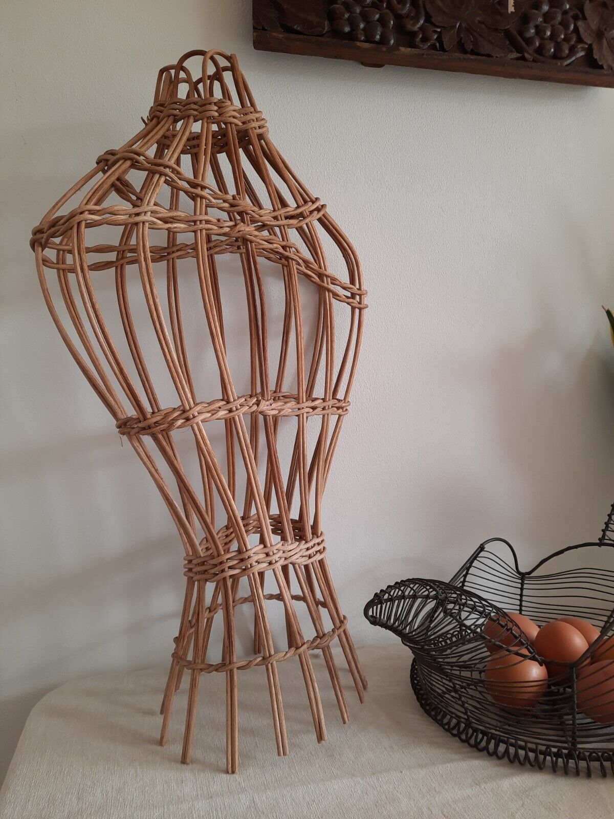 Ornamental Freestanding Wicker Mannequin Torso Bust Cane Boho Display Vintage 