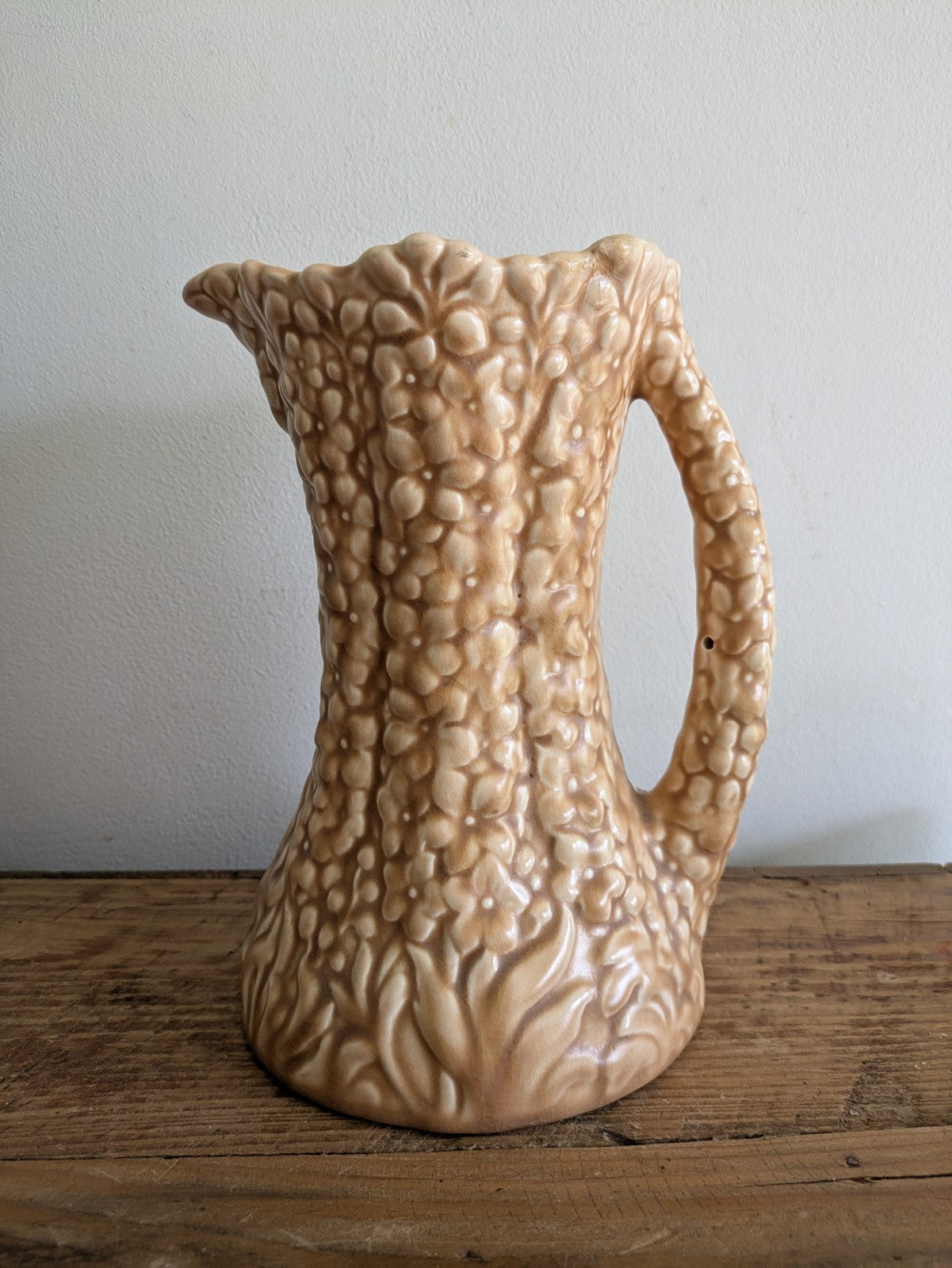 Vintage Sylvac Hollyhock Jug No. 1962 Large Satin Beige Floral Pitcher Vase Old