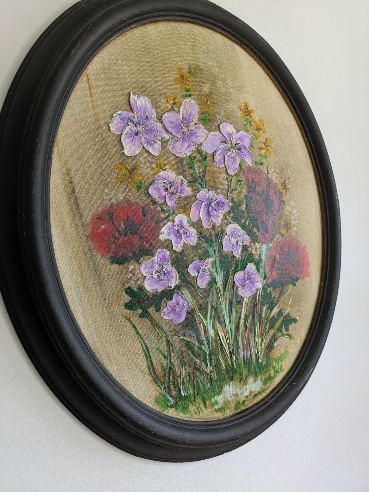 Original Signed Oil Painting - Oval Floral Signed by Betts? Vintage Antique Old