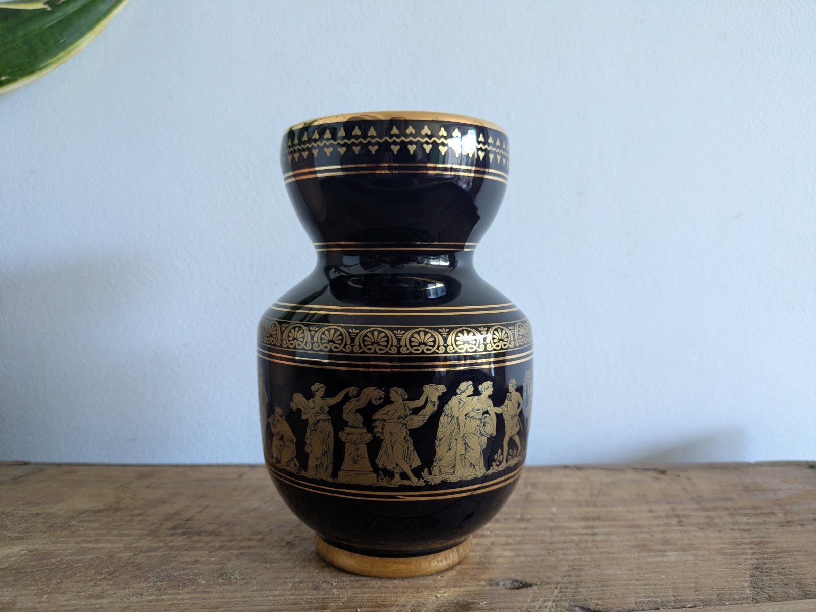 Vintage Neofitou Keramik 24k Gold Design Greek Vase black/Dark Navy Blue Gilt 