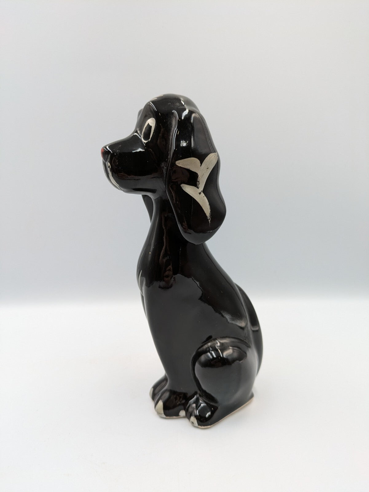 Vintage Retro Kitsch Black Dog Sitting Figurine Ornament Ceramic Mid Century Vgc
