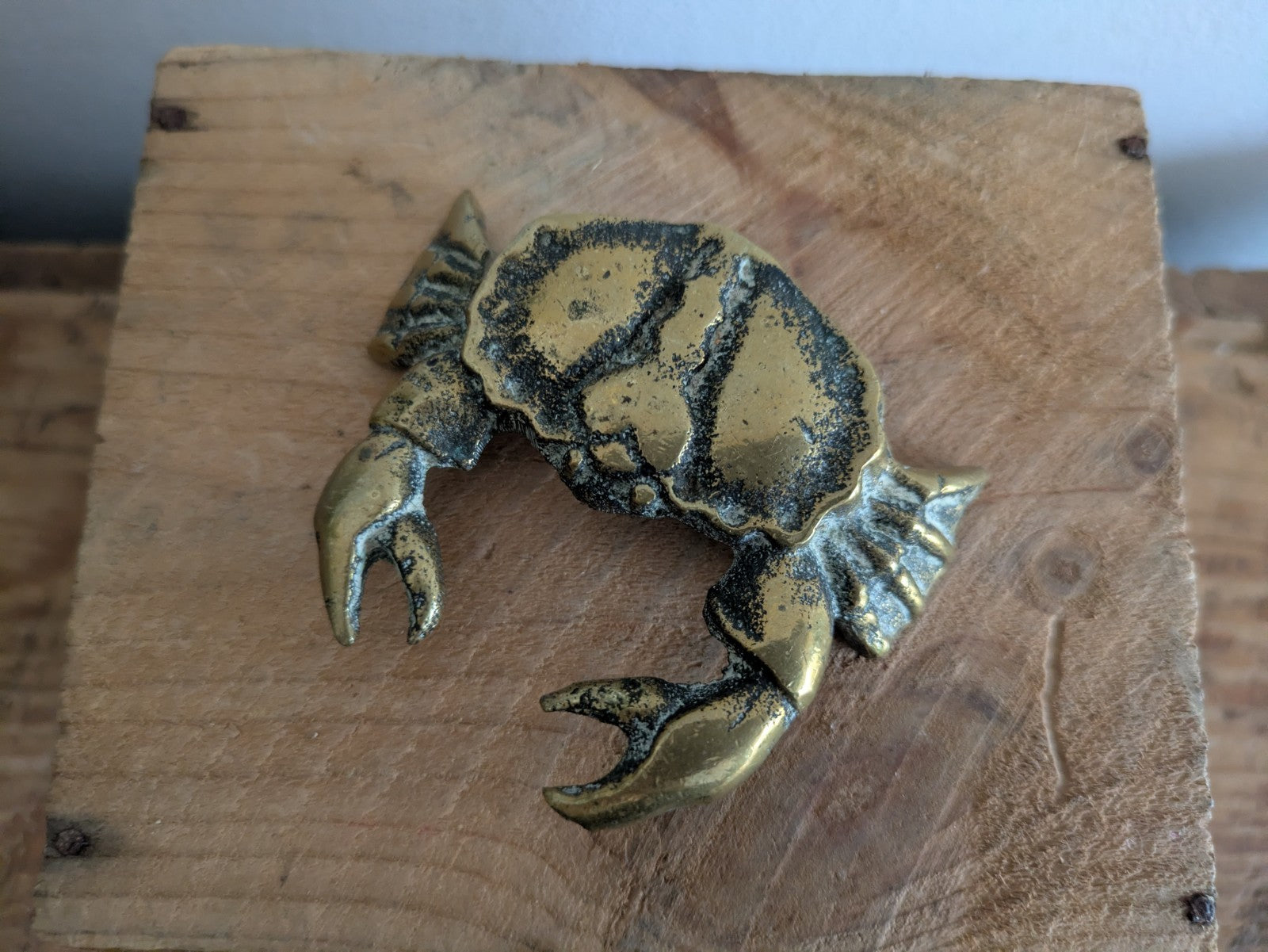 Vintage Brass Crab Ornament Figurine Figure Mid Century 🦀 Vgc Nautical Gift Old