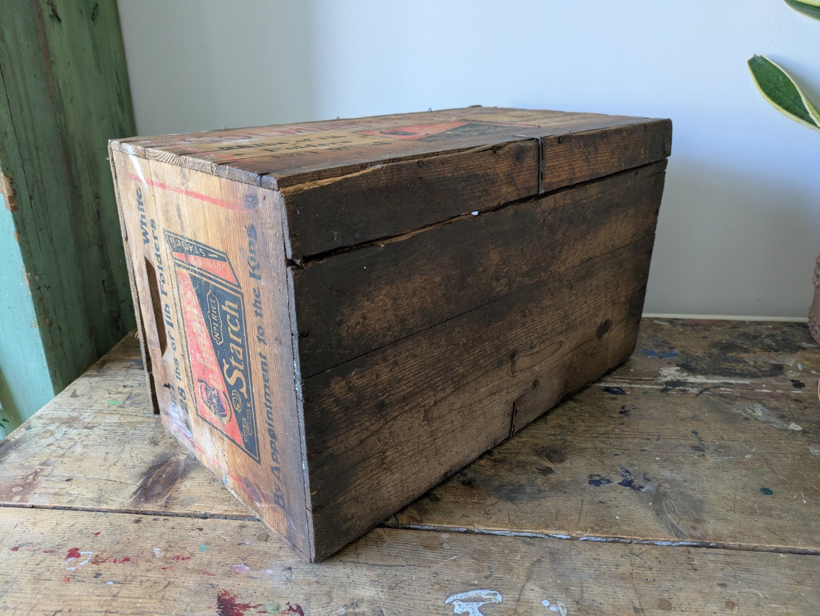 Antique Colmans Starch Printed Wooden Crate Original Large Vintage Advertising 