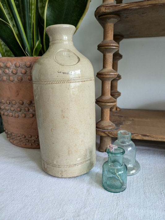 1x XL Cream glaze Stoneware Vintage Earthenware Pot vase Victorian Bottle Ink