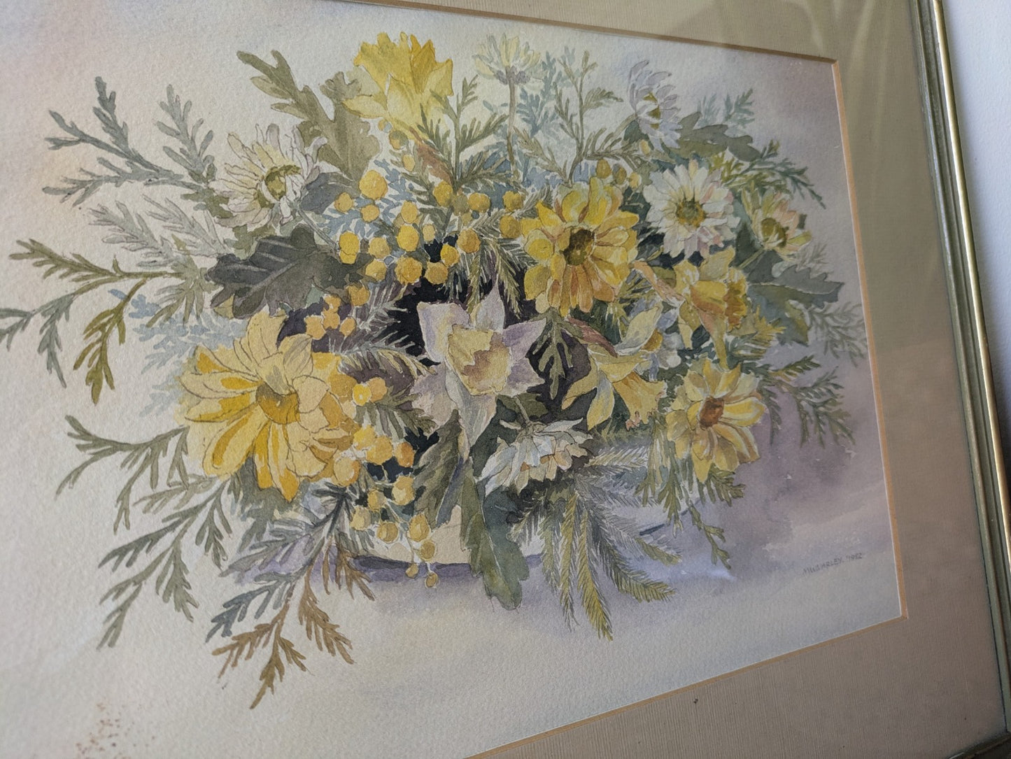 Original Watercolour Painting M W Varley Spring Bouquet Floral Vase Flowers Vgc