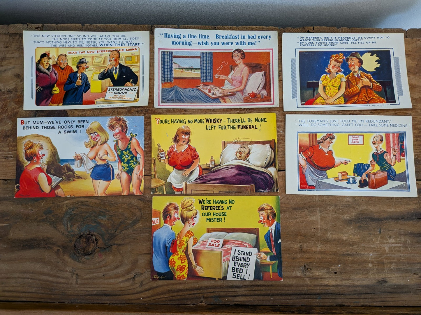 Collection Of 7 Vintage BAMFORTH Black Triangle Saucy Comic Humour Postcards Vgc
