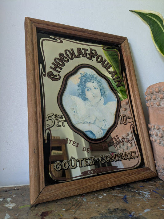 Vintage Chocolat Poulain French Advertising Mirror Picture Mancave Pub Prop Wall