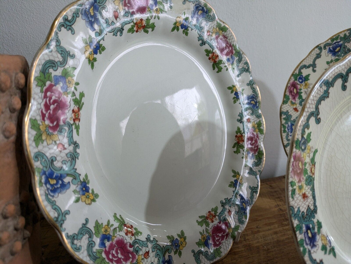 3x Antique English Royal Cauldon Pottery "Victoria" Plates Booths Floradora Mix