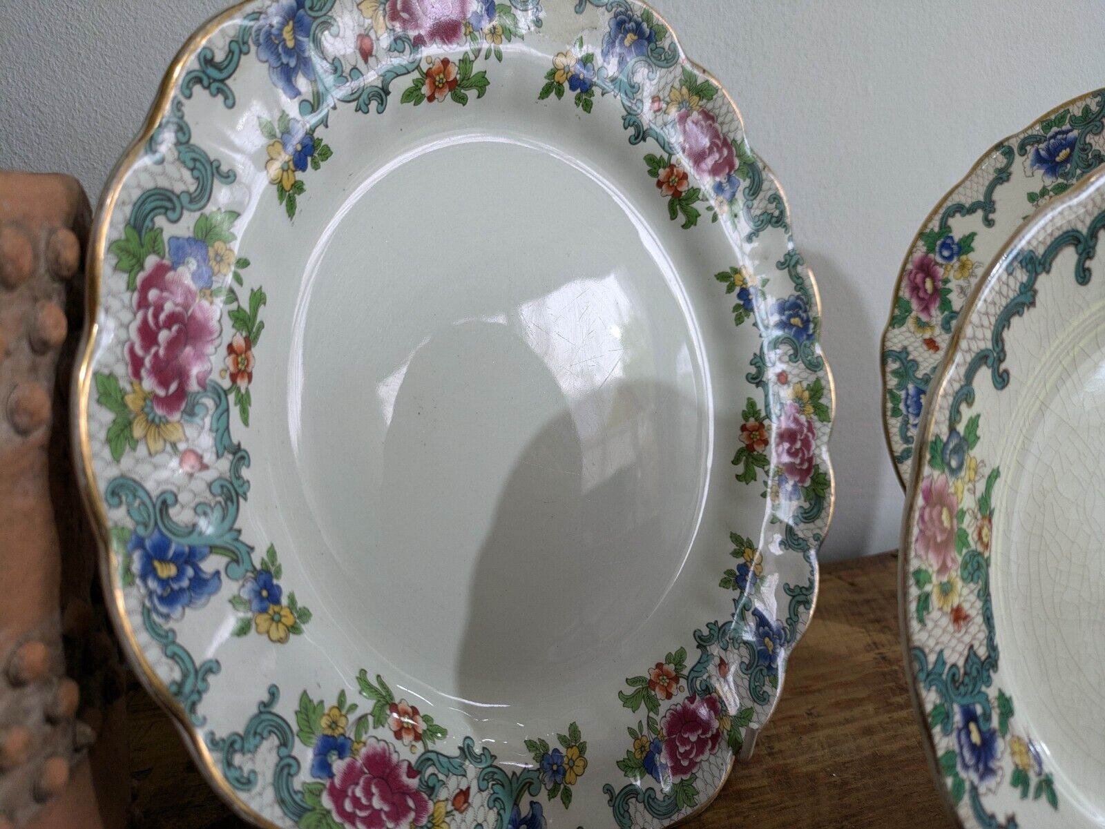 3x Antique English Royal Cauldon Pottery "Victoria" Plates Booths Floradora Mix
