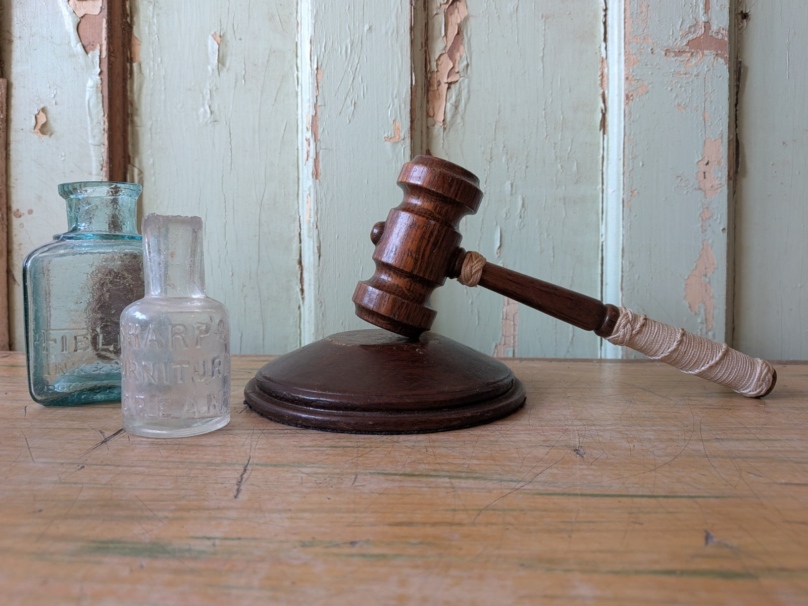 Vintage Wooden Gavel and Block Set Gift Auctioneer Judge Court Prop TV Film Vgc