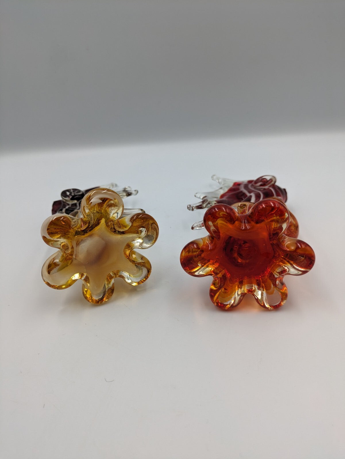 2x Glass Hand Blown Red Orange White Angel Fish Paperweight Figurine Art Deco