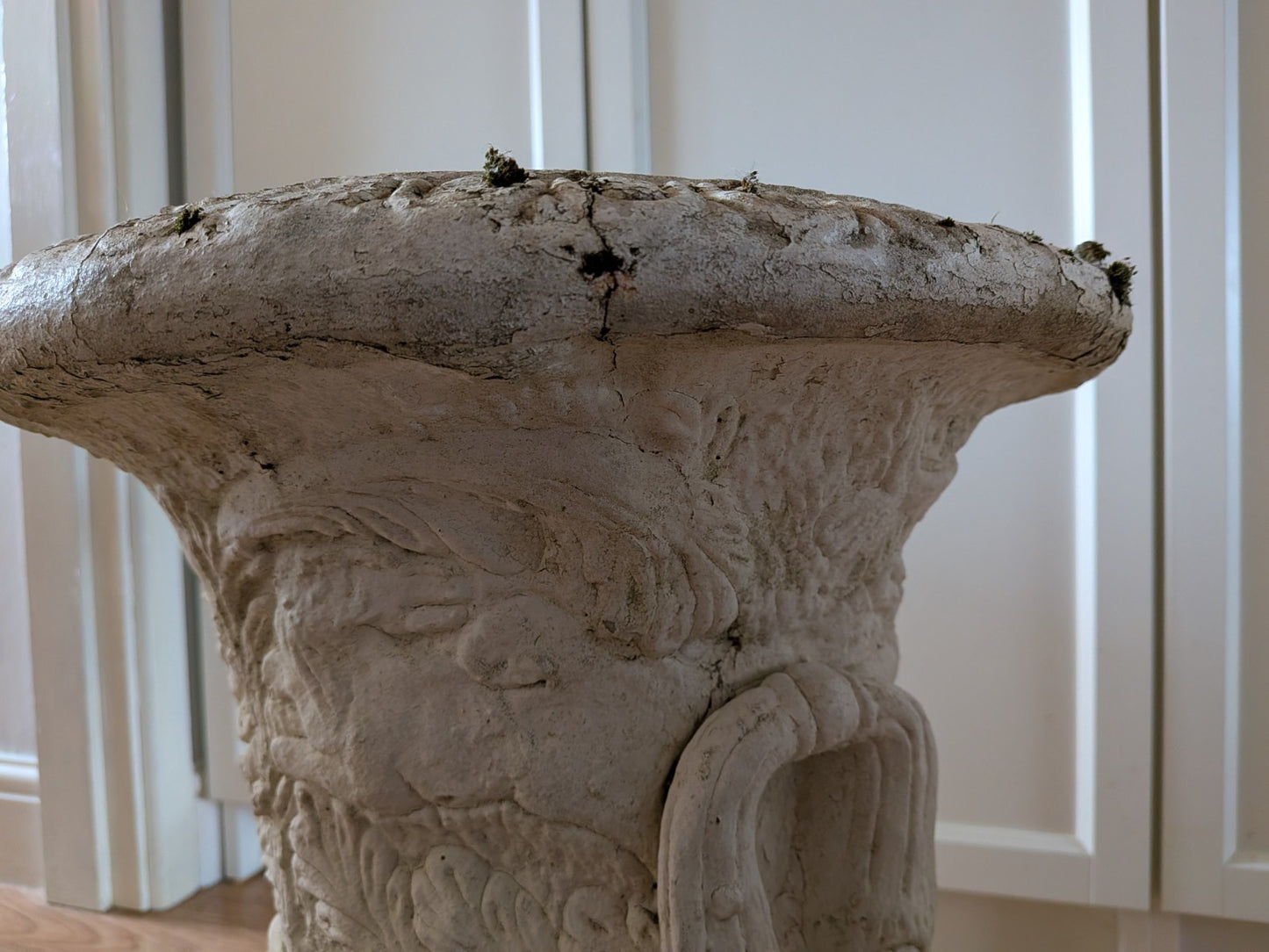 Pair Reclaimed Classical Medici Garden Urn Planter Cast Stone Handles Weathered