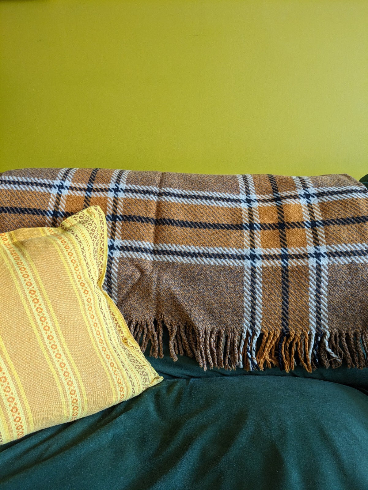 Orange Tartan Wool Sofa Throw Bed Blanket CHEQUERED CHECK RUG PICNIC Patterned