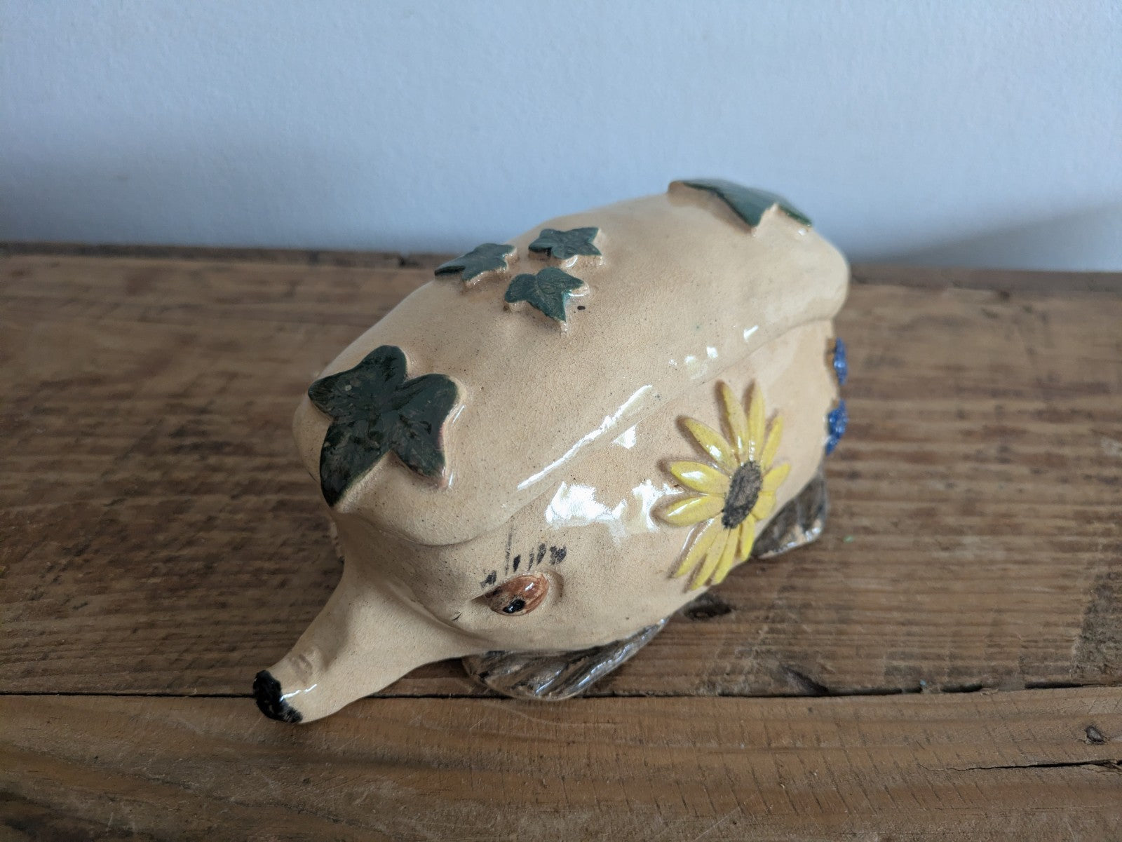 Hedgehog Artist Pottery Figure Ornamet Pot Handmade Moneybox Trinket Box Flower