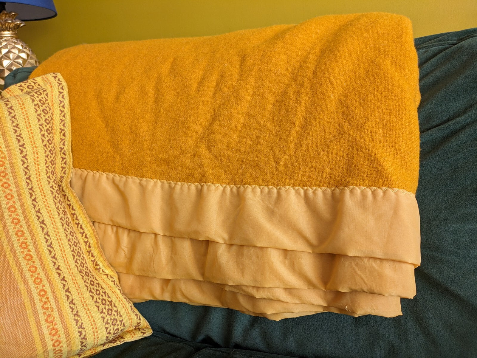 vintage retro Deep Mustard Plain Blanket vw camper Throw Warm Picnic Yellow Vgc