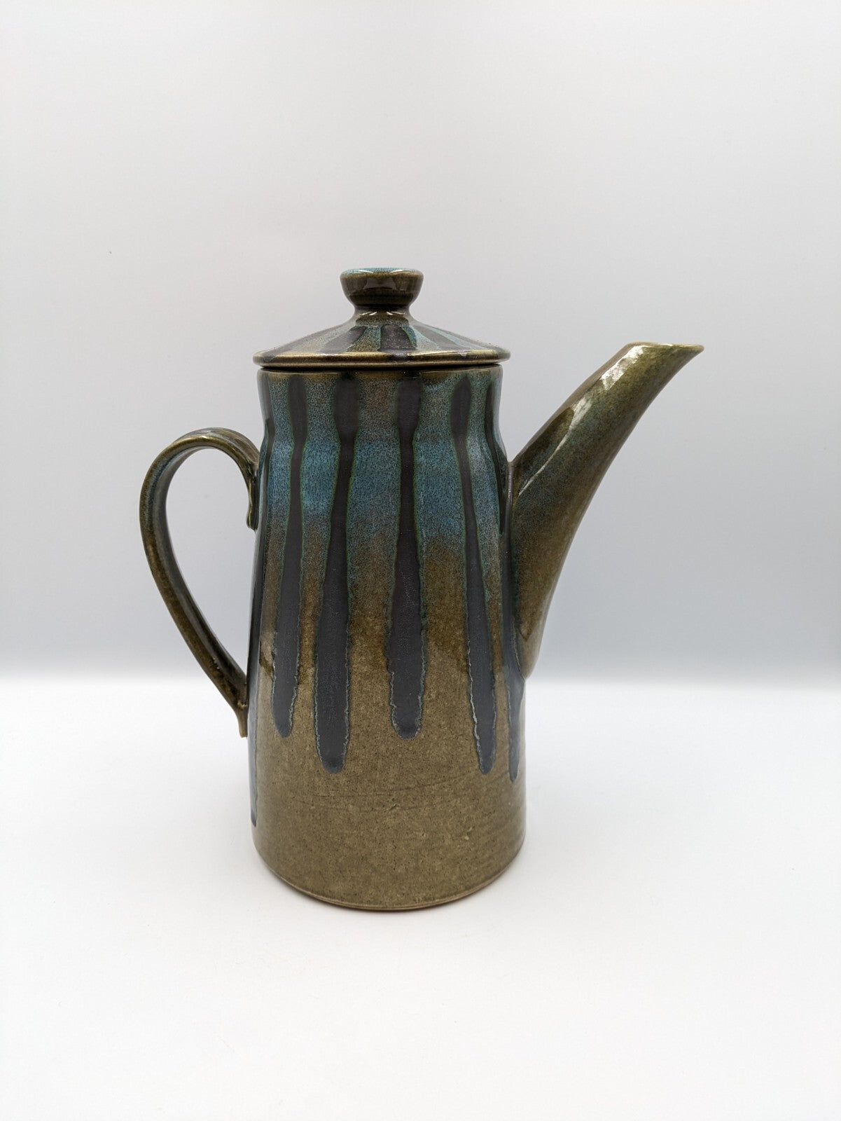 Stoneware Coffee Pot Tall Teapot Textured Design W Lid Vintage Mid Century Retro
