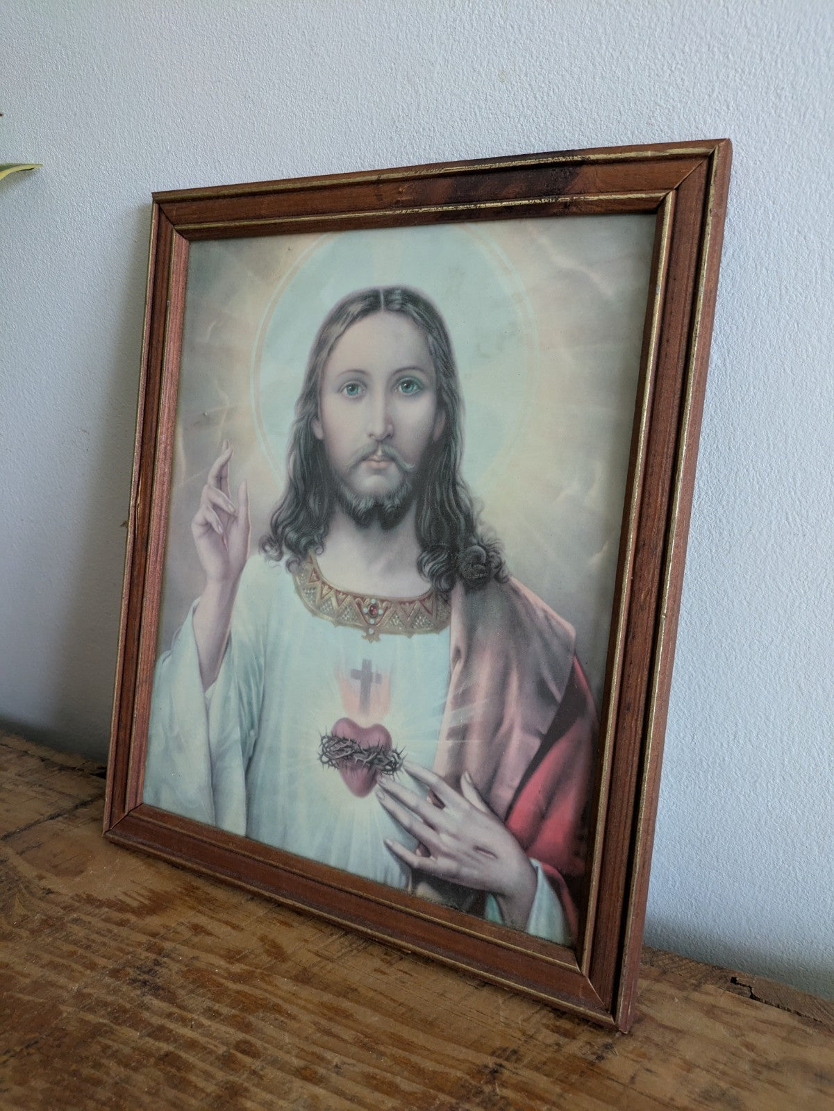 Sacred Heart Vintage Framed Print Jesus Christ Christianity Picture Art Wall 