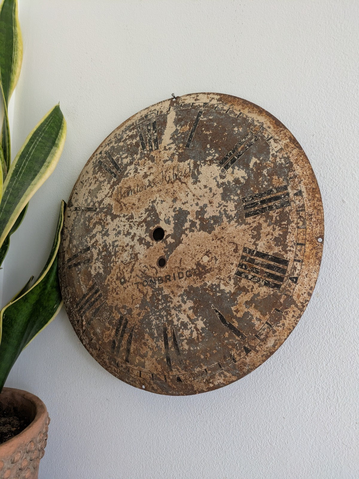 Vintage Hunter & Kiblick Tonbridge Timeworn Clock Face Dial Metal Roman Numerals