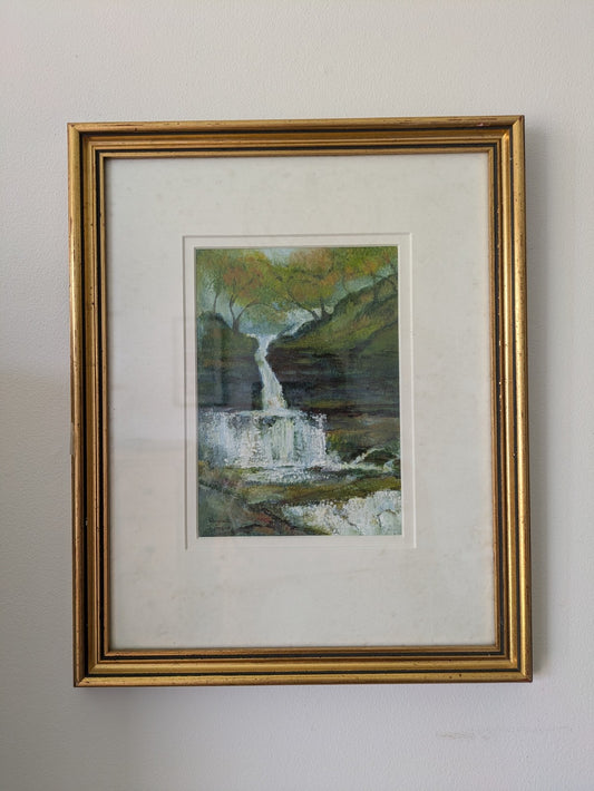 Welsh Artist Elizabeth Thomas Vintage Framed Painting Lower Glumfurngn Falls Vtg