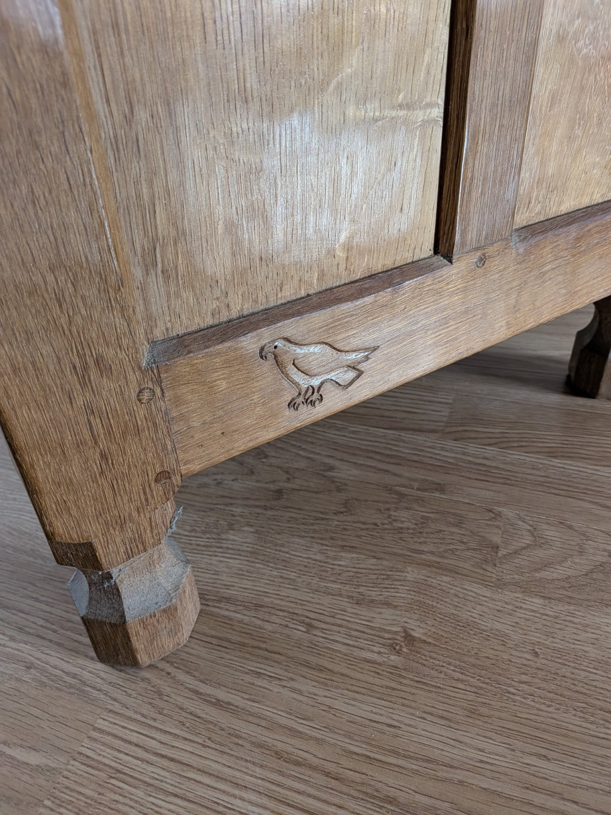 Ex. Mouseman Apprentice Eagleman  Albert Jeffray Oak Ottoman Box Critter Adzed