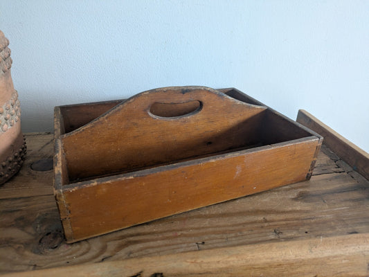 Vintage Antique Wooden Cutlery Tray / Knife Box Kitchen Trug Sectional Prop Old