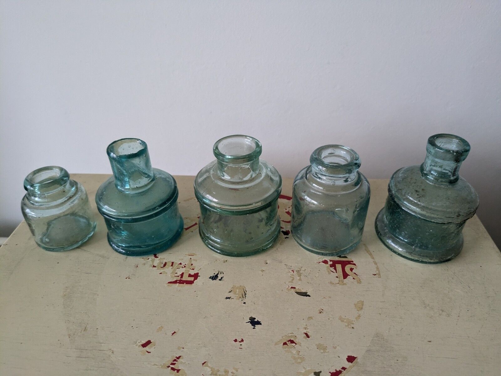 5x Antique Vintage Glass Bottles vase flower original apothecary ink old Prop