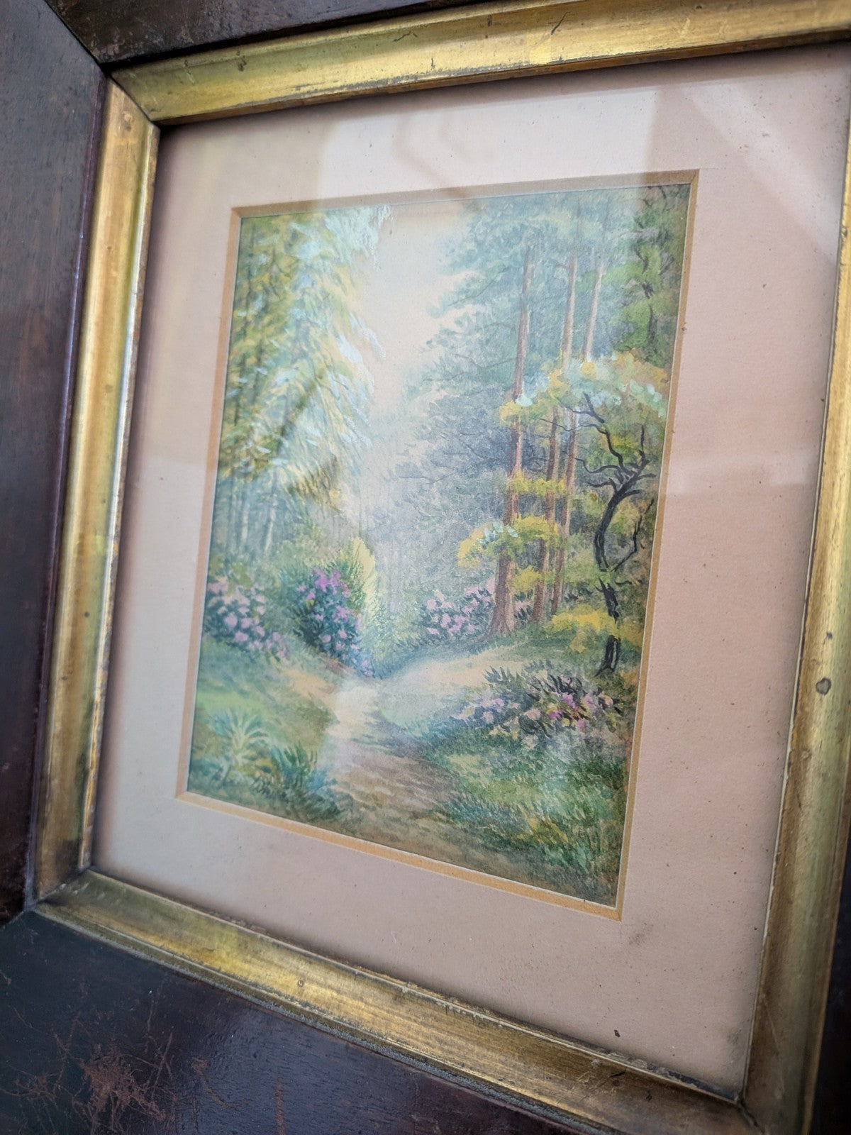 Pair Antique Framed Alan White Vtg Watercolour Signed Langcliff Woods Painting 