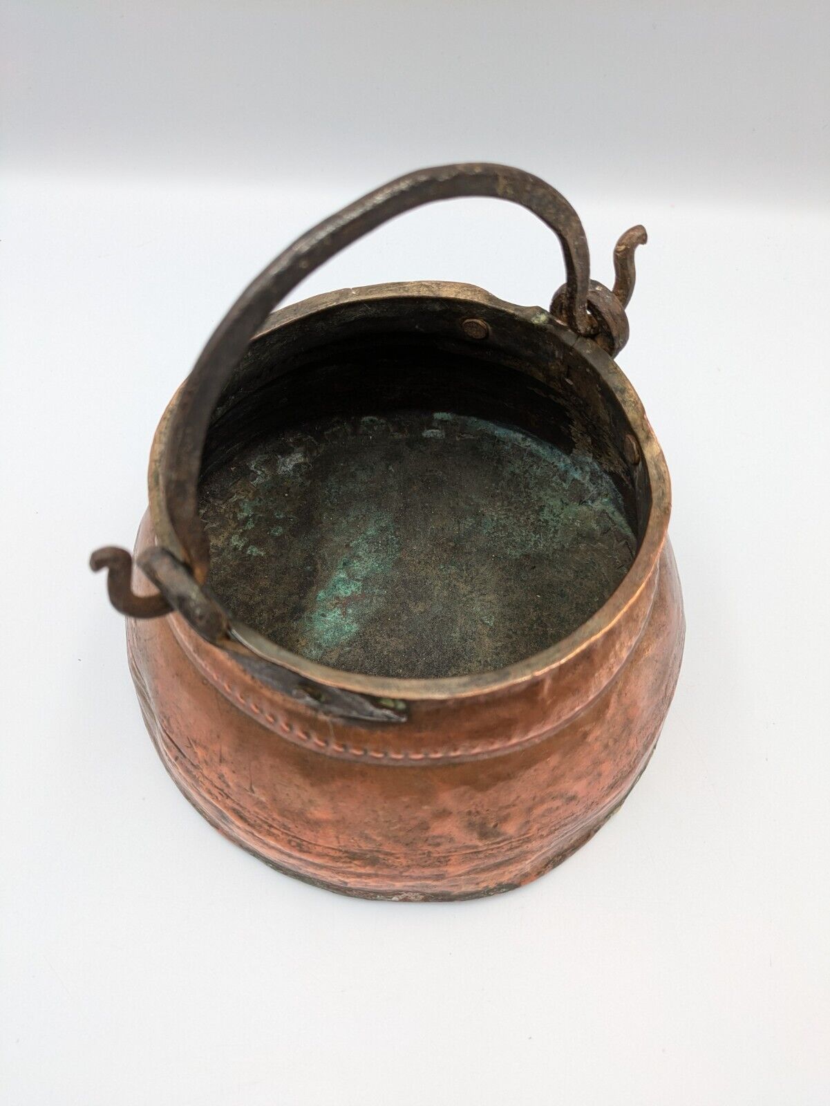 Antique Copper Kettle Cauldron Planter Pot French Iron Handle Handmade hammered