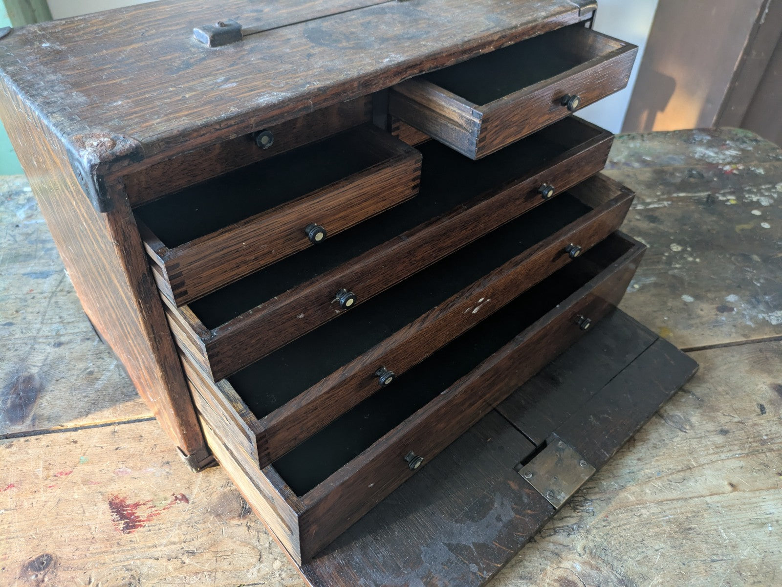 Vintage Oak 1930s Chest Drawer Vintage Engineers Wooden Tool Box Toolmakers Box 